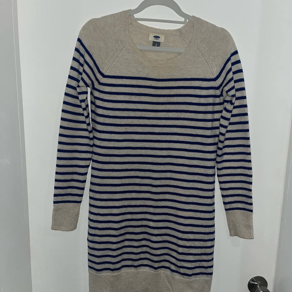 Old Navy Striped Sweater Dress in Beige and Navy